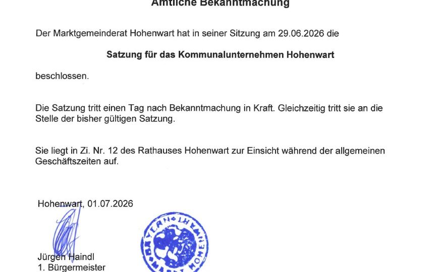Amtliche Bekanntmachung Satzung