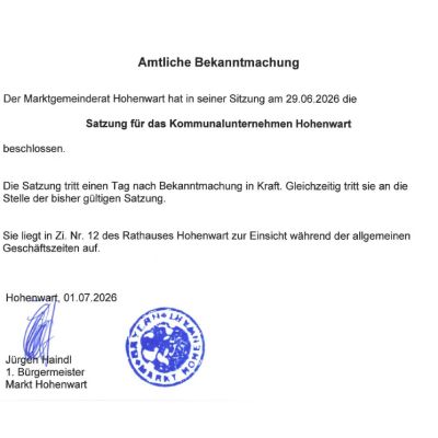 Amtliche Bekanntmachung Satzung