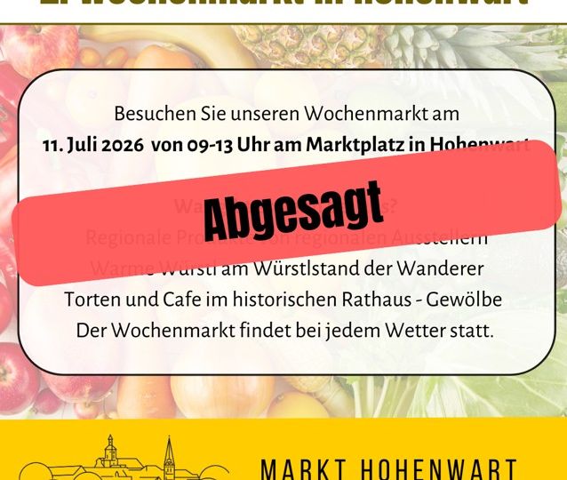 Wochenmarkt 11. Juli abgesagt